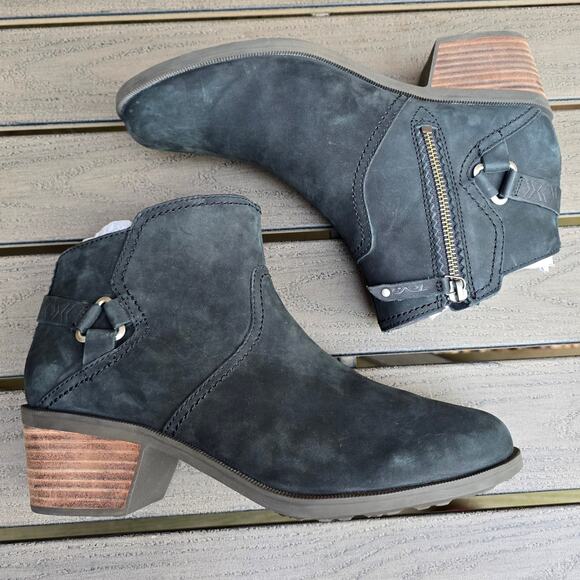 Teva Foxy Ankle Boots Women's Size 10 Black Nubuck Leather Side Zip Short Bootie - Picture 11 of 12